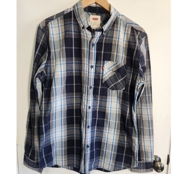 Levi's Other - Levis Mens M blue gray plaid long sleeve button down casual shirt